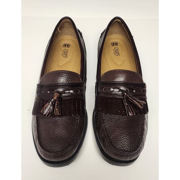 Chaps Men's Brown Leather Loafers tassels Dress Shoes size 12M - Picture 1 of 12